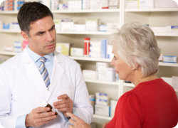 a customer and a pharmacist man